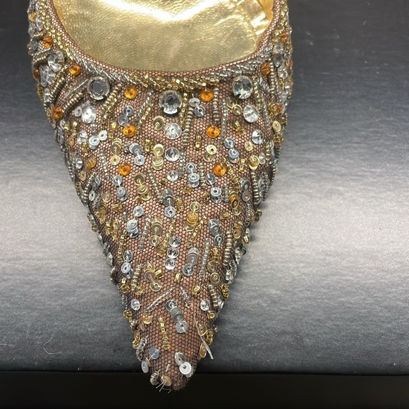 Rene Coavilla bronze beaded/sequence slingback with bronze leather strap - Picture 6 of 8